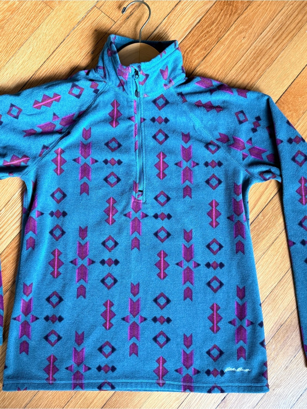 Eddie Bauer Green/Blue and Magenta Patterned Half-Zip Fleece Pullover